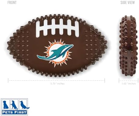 NFL Miami Dolphins Mega- Chew Hard Nylon Bacon-Flavored Dog Bone Football Chew Toy Interactive Tasty Fun Dog Chewy Toys Indestructible Strong Durable Tough Pet Biting Playtoy for Aggressive Chewers
