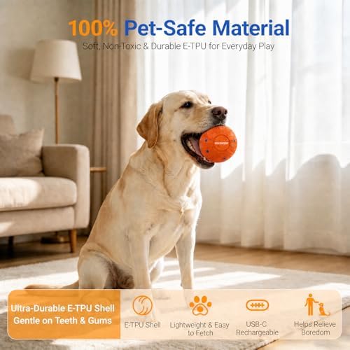 Interactive Dog Ball Toy, Automatic Rolling & Bouncing, 3.2" Orange, E-TPU