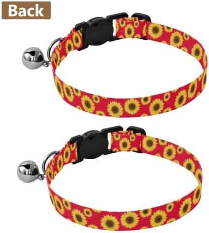 Sunflower Red Cat Collars 2 Pack Soft Polyester Pet Collar Adjustable 10.6 to 17.1 Inches