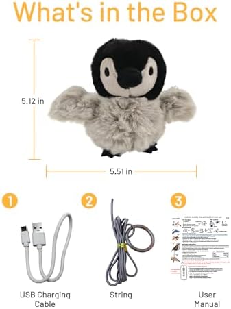 Puffluv Flapping Cat Toy,Interactive Penguin Flapping Bird,CAN NOT Fly Auto Chirping & Beating Wings 5 Modes, USB Charging with Catnip for Indoor Kittens Active Fun