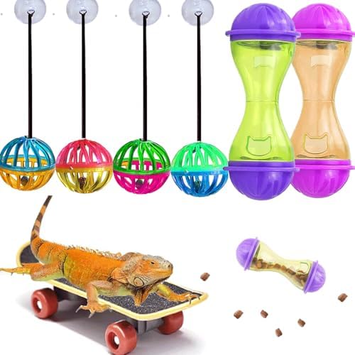 7 pcs Breaded Dragon Toys Set Balls Bell Reptile Feeder Toy Lizard Feed Balls Enrichment Toy Habitat Terrarium Tank Accessories Interactive Toy for Bearded Dragon Gecko Small Animals