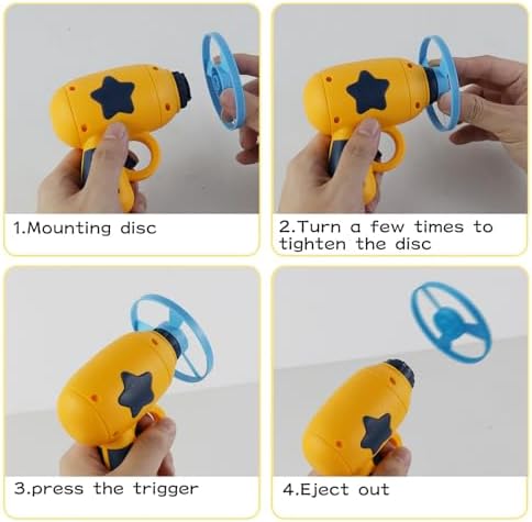 Andiker Cat Fetch Toy, Interactive Kitten Flying Disc Launcher Toy with 5 Colorful Flying Propellers for Cat Enrichment, Flying Saucer Toy for Cats for Training and Chasing (Yellow)