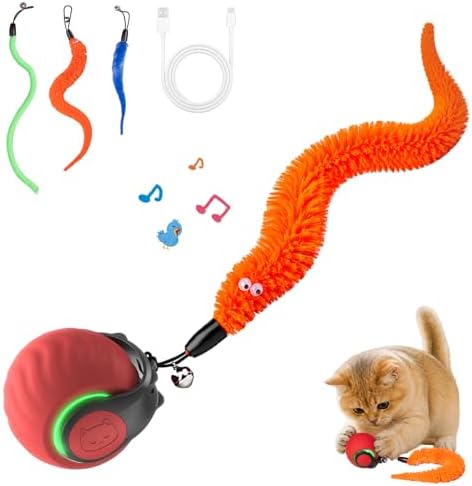 Interactive Cat Toys with Bird Sounds & 3 Speed Modes for Indoor Cats Play | Bird Sounds, 3 Speed Modes, Rechargeable Automatic Rolling, 3 Tails, Fast Charging Ball, For Indoor Cats on Hard Floor Carpet
