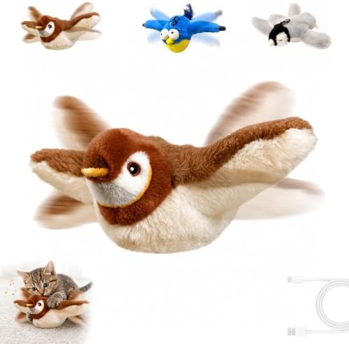 Interactive Chirping Bird Cat Toys with Flapping Wings, No Flying Birds Cats Toy, Simulation Electric Sparrow Shaking Bird Hunting Cat Toy for Indoor Cats (#A)