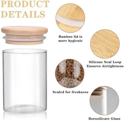 Dog Treat Jar-Dog Treat Container-with 3 Glass Jars and1bambootray,Fashionable Treat Containers with Lids for Pets-Cat Treat Container Glass & Bamboo Combo Set,for Cat Dog Treat Organizer(3 * 25oz)