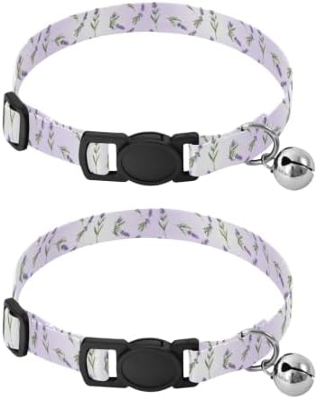 Lavender Flowers Green Leaf Kitten Collars 2 Pack Collar for Kitten Adjustable Length 10.6" to 17.1"