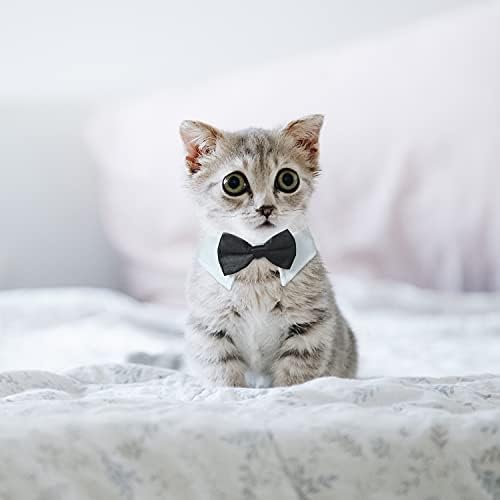 Cat Tuxedo, KOOLMOX Black Cat Bow Tie Sewed with Handcrafted Adjustable White Collar for Formal Pet, Male Cat Collar for Small Puppy Boy Dog Collars Cats Wedding Outfit Birthday Gift Dog Bows