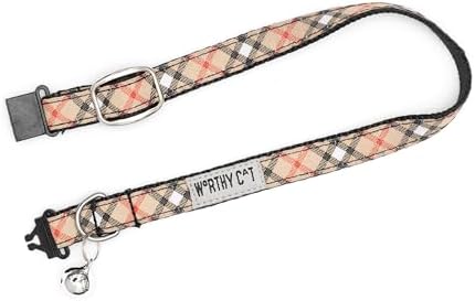 THE WORTHY DOG Graphic Pattern, Breakaway Cat Collar, with Bell, Tan