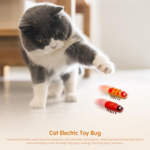 XCZAP Cat Electric Toy Bug – Automatic Rolling Interactive Cat Toy(2-Pack) (A-LS-Luminous Yellow Green)