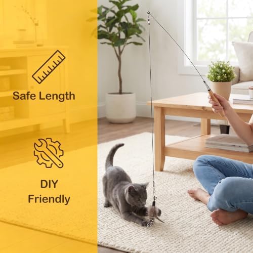 PAGOW 2pcs Replacement Strings for Cat Wand Toy, Chew-Proof Cat Toy Wire