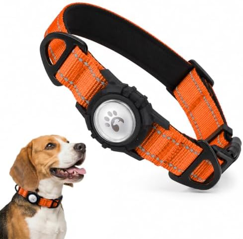 Padded Dog Collar with Waterproof Holder Compatible with Airtag