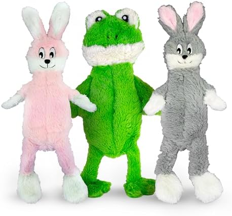 FGA MARKETPLACE Frog-Grey and Pink Rabbit Flat NO Stuffing NO Squeak Plush Dog Toy, Funny Style Will Entertain Your Pet for Hours, Recommended for Small and Medium Dog 21 INCH Long