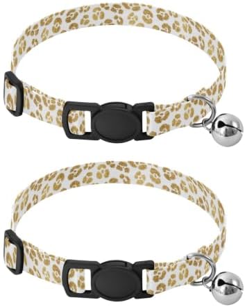 Gold Leopard Spots White Cat Collars 2 Pack for Puppies Adjustable 10.6 to 17.1 Inches