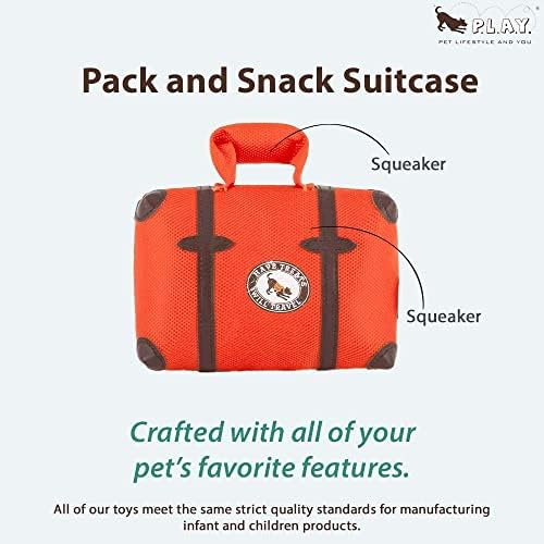 P.L.A.Y. Cute Plush Dog Toys - Globetrotter, Travel Themed Durable Squeaker Chew Toy, Great for Puppies & Small, Medium, Large Dog Breeds - Machine Washable, Recycled Materials (Pack & Snack Suitcase)