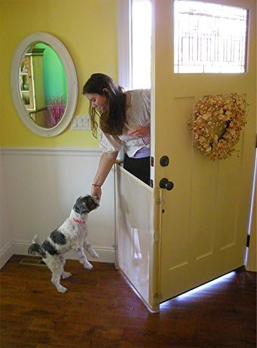 Bow Wow Barrier 28-Inch White Retractable Exterior-Door Barrier for Pets | USA-made Smart Retract hardware-mounted barrier for exterior doors; opens with the door to help keep dogs & cats inside