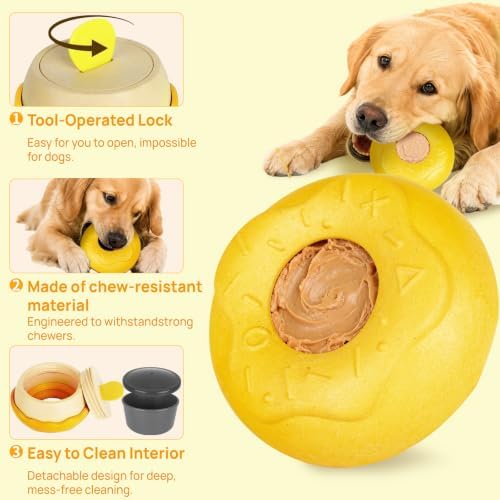 Dog Toy for Aggressive Chewers, Lick Bowl Freezable Treat Toy, Interactive Enrichment Toy, Mental Stimulation for Dogs, Keep Them Busy(Yellow)