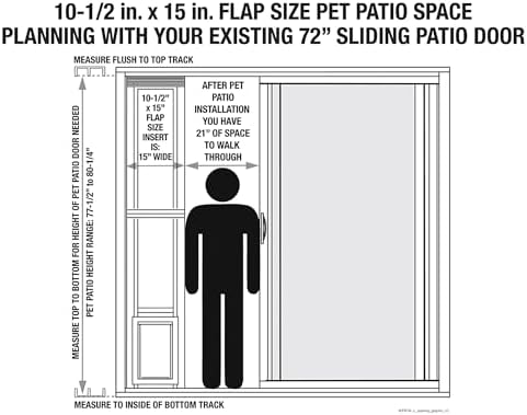 Ideal Pet Modular Aluminum Pet Patio Door, White | Single Pane Glass, Clear Flexible Flap, Fits up to 1" Aluminum Patio track width ONLY, Extra Large 10-1/2" x 15" Flap Size