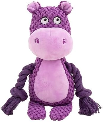 Plush Hippo Dog Toy with Squeaker and Crinkle Paper for Puppies
