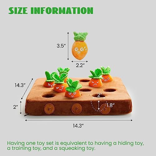 Nocciola Carrot Puzzle Dog Toys, 12PC Squeaky Carrots & Farm Snuffle Mat for Hide and Seek Snuffle Toys for Small and Medium Dogs, Carrot Patch Dog Toy to Keep Them Busy