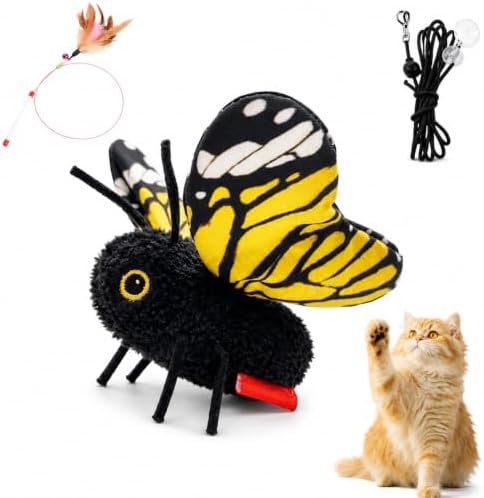 Smart Sensing Flapping Butterfly Cat Toy, Interactive Fluttering Pet Toy，Yellow