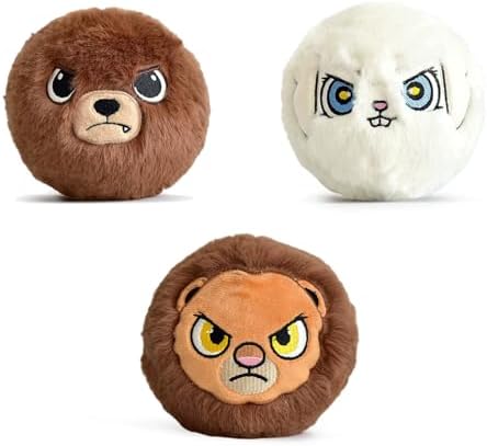 Squeaky Dog Toys for Aggressive Chewers, Plush Bouncy Puppy Ball Toys, Interactive Toys for Small Medium Large Dogs, Food and Drinks Theme, 2x10x5 Inches (Bear Bunny Lion Set)