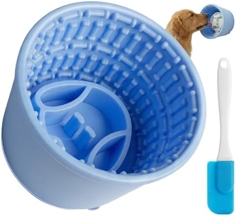 Large Silicone Dog Bowls,Non-Slip Dog Licking Treat Dispenser,Anxiety Relief Slow Feeder Treat Dispenser, Slow Feeder Bowls for Small Medium Large Breed Dogs,BPA Free Silicone(blue-4cup).