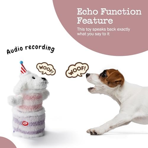 Fuzzwoof Birthday Cake Dog Toy, Singing and Dancing Birthday Songs, Interactive Dog Toys, Plush Stuffed Puppy Toys with Echo Function Feature, Happy Birthday Gift for Dogs