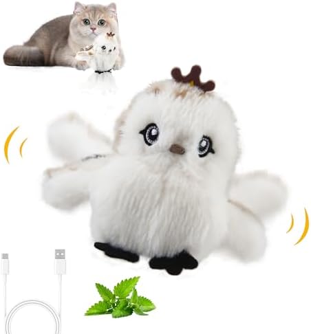 Gigwi Interactive Cat Toys for Indoor Cats, Flapping and Chirping Catnip Toys for Cat Exercise, Automatic Cat Toy with Beating Wings & Real Feather Tail, Rechargeable Cat Kicker Toy Prince