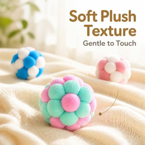 Cat Pom Pom Balls with Bells, 6 PCS Soft Fuzzy Cat Toy Balls, 1.77in Colorful Interactive Kitten Chew Scratching Toys, Lightweight Indoor Outdoor Play Balls for Kittens & Indoor Cats