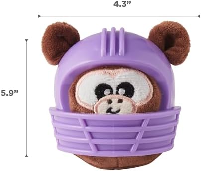 Outward Hound Helmet Headz Monkey Dog Toy, Plush Squeaky Fetch Ball, Durable Dog Toy for Active Play, Multicolored, Small