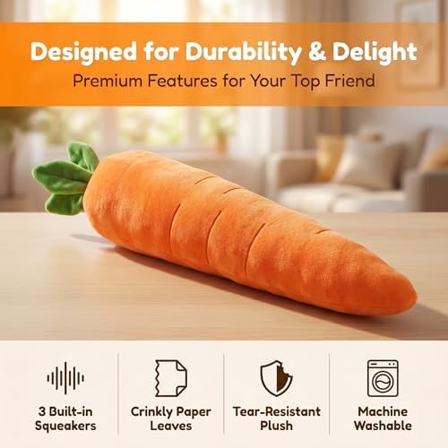 2 Pack Giant Long Squeaky Carrot Plush Dog Toy, Anxiety Relief Calming Chew Toy with Hypoallergenic Stuffing, Indoor Boredom Toy Only for Soft & Moderate Chewers Small Medium Dogs