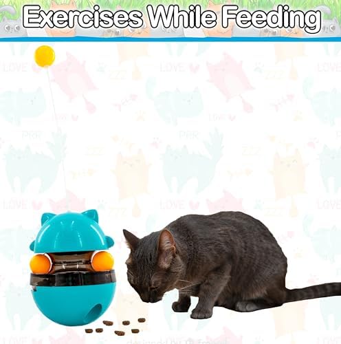 5 STAR SUPER DEALS Interactive Cat Treat Puzzle Feeder Toy - Adjustable Slow Food Dispenser with Playful Feline Ball Game & Rattle Ball Wand - Fun Kitty Snack Hunting Challenge Toy