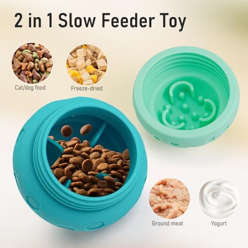 Dog Treat Toys for Medium Small Dogs, Silicone Dog Toy Treat Dispenser Slow Feeder Interactive Toys for Boredom, Enrichment Pet Toys Dispensing -Keep Them Busy- Outdoor with Buckle 1 Pack Blue