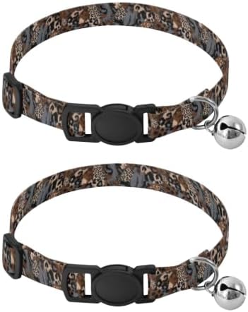 Animal Print Leopard Spots Metal Bell Included Small Dog Collar 2 Pack Lightweight Small Dog Collar