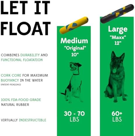Goughnuts Large Water Stick – Floating Dog Toys for Water Fetch, Interactive Heavy Duty Dog Pool Toy for Aggressive Chewers, Big and Large Dogs 60+ lbs, Natural Reinforced Rubber Float, USA Made