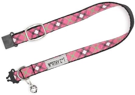THE WORTHY DOG Graphic Pattern, Breakaway Cat Collar, with Bell, Hot Pink