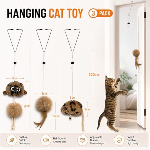 Cat Toys for Indoor Cats,Interactive Door Hanging Cat Toys Attached with Catnip/Feathers/Birds/Mouse Toys for Cats/Kitten Toys(3 Pack)