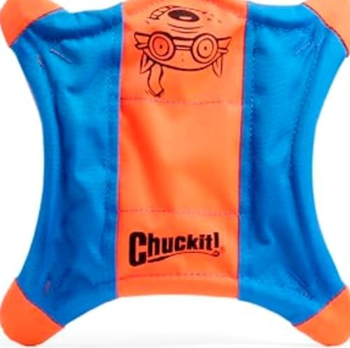 Chuckit! Flying Squirrel Canvas Fetch Dog Toy, Medium, 9.5in, for Water | Water Floating Flyer Made with Soft and Durable Canvas Construction for Fetch Play with Medium Dogs in Orange and Blue
