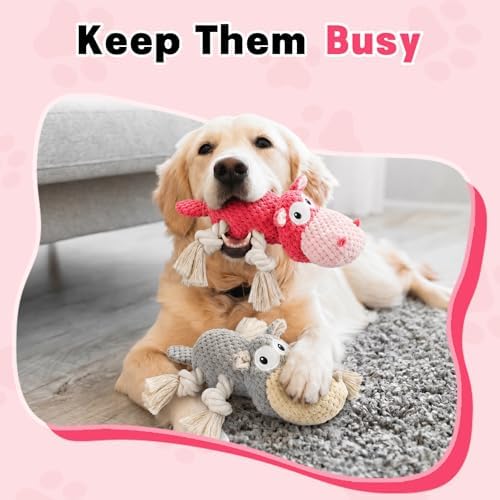 TOOPTATE 2-Pack Squeaky Hippo Dog Toys, Gray & Pink, Medium