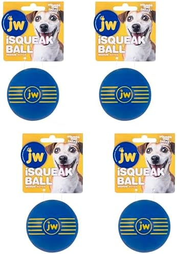 JW ISqueak Ball Durable Natural Rubber Dog Toy (Assorted Colors) (Pack of 4)
