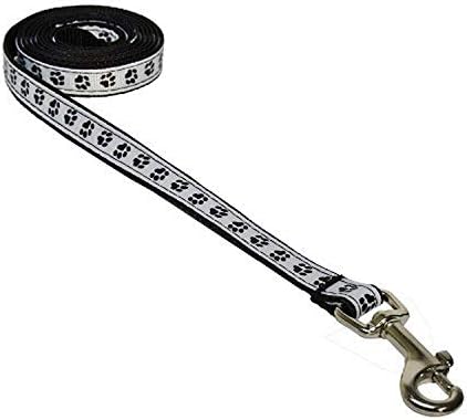 XSmall Black/Wht. Puppy Paws Dog Leash: 1/2" Wide, 4ft Length - Made in USA.
