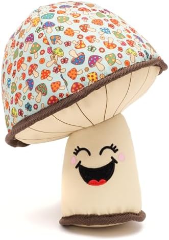 The Worthy Dog Icons Pattern Tough Plush Squeaky Dog Toy, Mushroom