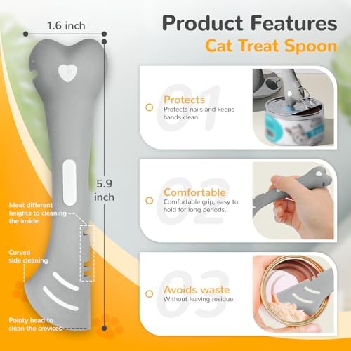 BAEJMJK Silicone Cat &Dog Food Can Cover Lid and Spoon With One Cats Strip Feeder 3Pcs Pet Cat Supplies Set Cute Shape Cats Wet Food Spoon(Opener/Spatula) Universal Can Cover（Grey）