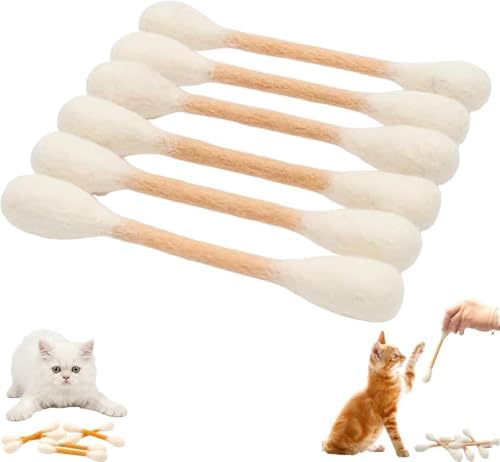 Cotton Swabs Cat with Catnip, 6 Pk Giant Kitten Chew Sticks,Interactive Kitty Kick Sticks for Cat Lovers Gift - Sturdy Teething Chew Toy (Beige)