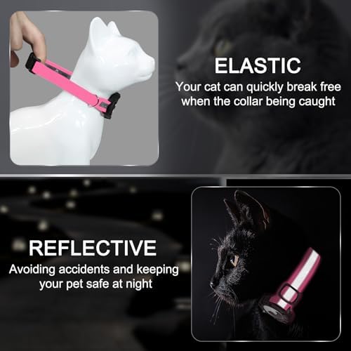 Reflective AirTag Cat Collar, Integrated Cat Collar with Air Tag Holder | Built in AirTag Holder, Adjustable 7-13in for Cats, Kittens and Puppies, Safety Elastic Band, Reflective for Night Walking