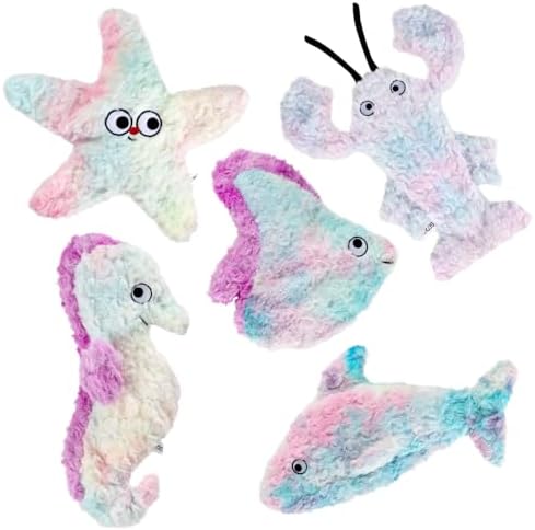 Sedioso Dog Toys Pack, Durable Unstuffed Animal Dog Chew Toy, Large Soft Plush Dogs Toys Set, Dog Squeaky Toy for Small, Middle, Large Breed(5-Pack, Ocean Animals)