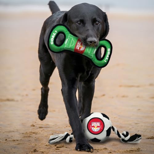 Pets First MLS New York Red Bulls Soccer Field Tug Toy & Soccer Ball Rope Toy Set for Dogs - Officially Licensed Interactive Squeaky Rope Fetch & Chew Toys with Team Logo
