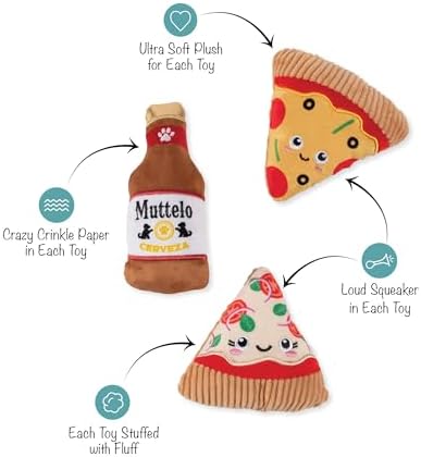 Fringe Studio Plush Dog Toy, 3 Pieces Set, Slice N’ SIP, Pet Shop Collection (662177)