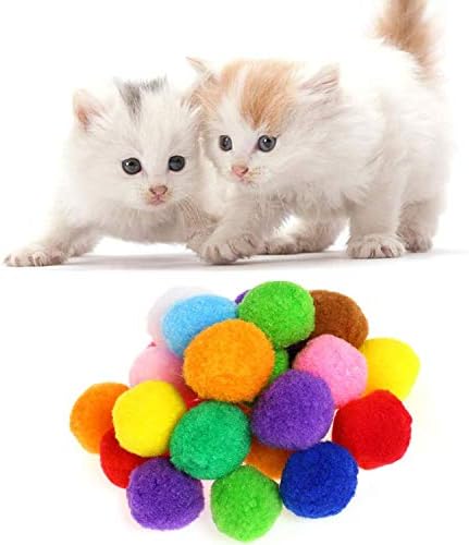 VOVIGGOL 30Pcs 1.3 Inch Cat Toy Balls Soft Kitten Pompom Toys Indoor Cats Interactive Playing Quiet Ball Cats Favorite Toy, Cat Pom Pom Balls for Craft DIY Creative Crafts Decorations (Assorted Color)