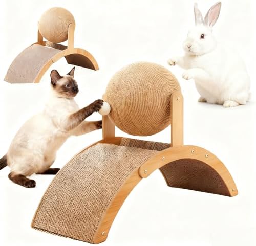Cat Bunny Toys Scratcher, 2-in-1 Rabbit Kitten Sisal Rope for Scratcher, Cute Scratching Pad Ball with Cardboard, Claw Interactive Toys Nail Scratching Post for Indoor Pets Ferrets Small Animals